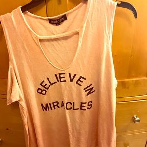 Open Shoulder V Neck Graphic Tee